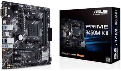 ASUS PRIME B450M-K II (Socket AM4, mATX, 2xDDR4(64GB), VGA/DVI-D/HDMI 2.0, 1xPCIe 3.0x16/2xPCIe 2.0, 1xLAN, 6xSATA 6Gb/s, 1xM.2, 4xUSB 3.2, 2xUSB 2.0, 1xPS/2)