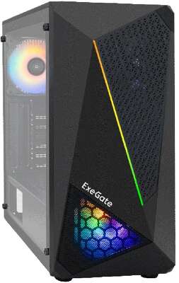Exegate EX292858RUS Корпус Miditower ExeGate EVO-8225 (ATX, без БП, 2*USB+1*USB3.0, черный, 2 вент. с RGB подсветкой и полоса на передней панели, боковая панель - закаленное стекло)