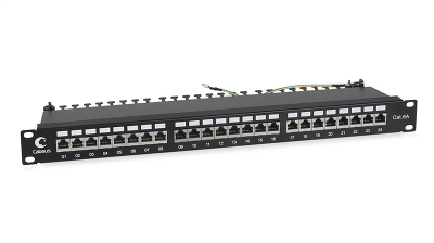патч-панель Cabeus PL-24-Cat.6a-SH-Dual IDC Патч-панель 19" (1U), 24 порта RJ-45, категория 6a, полностью экранированная, с задним кабельным организатором