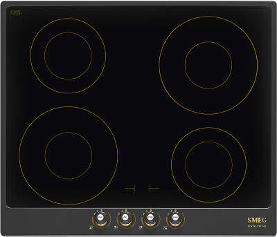 Встраиваемая электрическая панель SMEG/ Индукционная варочная панель, 60 см, антрацит, фурнитура латунная