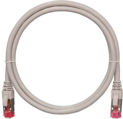 Коммутационный шнур NIKOMAX S/FTP 4 пары, Кат.6a (Класс Ea), 500МГц, 2хRJ45/8P8C, T568B, заливной, с защитой защелки, многожильный, BC (чистая медь), 26AWG (7х0,165мм), поливинилхлорид, серый, 0,15м