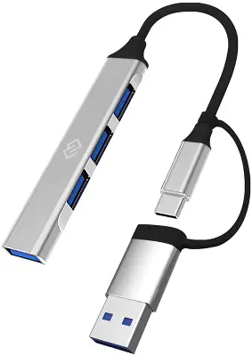 Разветвитель USB-C + USB-A Digma DHUB-4USB-AC-3.0 4порт. серебристый