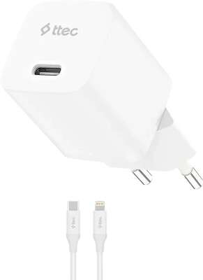 Сетевое зарядное устройство TTEC SmartCharger GAN 20W USB-C PD Travel Fast Charger с кабелем USB-C-Lightning. Длина кабеля: 150см. Цвет: белый