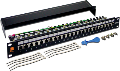 Патч-панель Патч-панель 19", 24 порта RJ45, экранированная, кат.5E, 1U