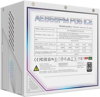 Блок питания ПК Gigabyte AE850PM PG5 ICE 850W, 80Plus, Platinum, Полностью модульный, PCIe Gen 5.1, ATX 3.0 compatible. 28200-AE85W-1EUR