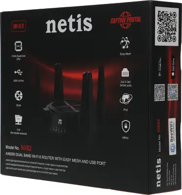 Netis NX62 2,5-гигабитный роутер Wi‑Fi 6 AX6000 с поддержкой Easy Mesh, 2,4/5 ГГц, до 5952 Мбит/с, 2х2,5Гбит/с