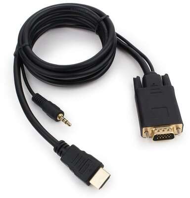 Кабель HDMI-VGA GEMBIRD/CABLEXPERT A-HDMI-VGA-03-6 black (1.8м, 19M/15M + 3.5Jack, позол.разъемы) (A-HDMI-VGA-03-6)