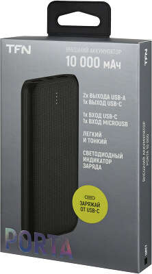 Мобильный аккумулятор TFN Porta PB-247 10000mAh 2.1A 2xUSB-A/USB-C черный (TFN-PB-247-BK)