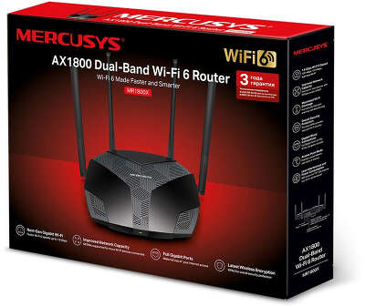 Wi-Fi роутер Mercusys MR1800X, 802.11a/b/g/n/ac/ax, 2.4 / 5 ГГц
