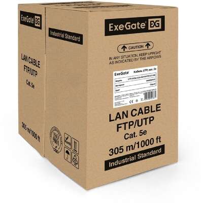 Exegate EX256745RUS Кабель UTP 2 пары кат.5e Exegate CCA, 24AWG, бухта 305м, серый, PVC