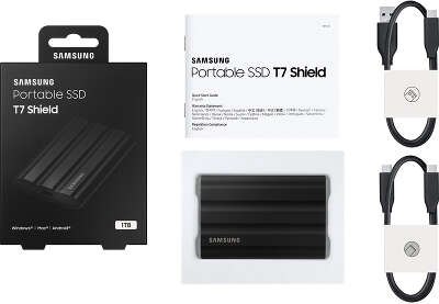 Внешние HDD и SSD/ Samsung External SSD T7 Shield, 1TB, Type C-to-C/A, USB 3.2 Gen2, R/W 1050/1000MB/s, IP65, 88x59x13mm, 98g, Black (12 мес.)