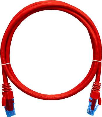 Коммутационный шнур NIKOMAX U/UTP 4 пары, Кат.6 (Класс E), 250МГц, 2хRJ45/8P8C, T568B, заливной, с защитой защелки, многожильный, BC (чистая медь), 24AWG (7х0,205мм), полимерный материал, исполнение кабельного изделия нг(А)-HF, красный, 0,3м