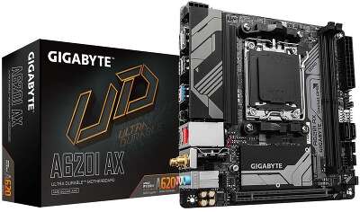 Материнская плата Gigabyte A620I AX, Socket AM5, AMD A620, 2xDDR5-5200, HDMI+DP, 1xPCI-Ex16, 2xSATA3(RAID 0,1), 1xM.2, 8 Ch Audio, 2.5GbLan, WiFi, (2+2)xUSB2.0, (3+2)xUSB3.2, (1+1)xUSB3.2 Type-C™, Mini-ITX, RTL
