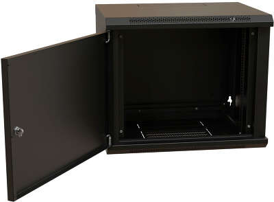 Шкаф коммутационный WRline (WR-TW-1266-SR-RAL9004) настенный 12U 600x600мм пер.дв.металл 2 бок.пан. направл.под винты 60кг черный 520мм 650мм IP20 сталь