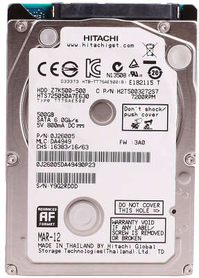 Жёсткий диск 2.5" SATA-III 500GB [HTS725050A7E630] Hitachi Travelstar Z7K500, 7200rpm, 32MB Cache