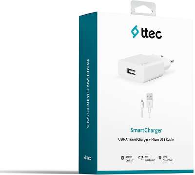Сетевое зарядное устройство TTEC SmartCharger Travel Charger 2.1A с кабелем Micro USB. Цвет: белый
