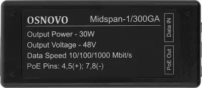 Инжектор PoE Osnovo Midspan-1/300GA 10/100/1000BASE-T 30Вт 100-240В(АС)
