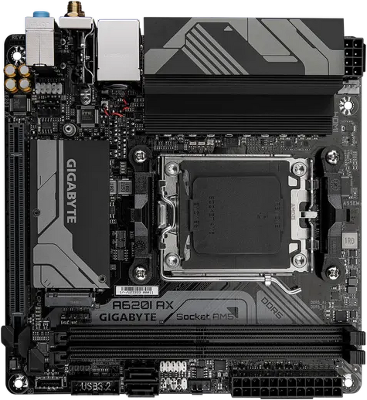 Материнская плата GIGABYTE A620I AX, AM5, A620, 2*DDR5, 2*SATA, 2*M.2, 2*USB 3.2, 3*USB 2.0, Type-C, 1*PCIx16, DP+HDMI, mITX