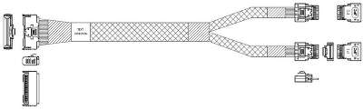 Кабель DiliVing DLMC74-8871 Cable MCIO x8 74P (прямой Straight Type) -TO- 2x Slimline SAS x4 38P (SFF8654, прямой Straight Type) , 85 Ohm, L:80cm