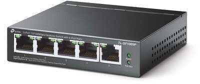 Коммутатор TP-LINK TL-SF1005P 5-портовый 10/100 Мбит/с настольный коммутатор с 4 портами PoE, 5 портов RJ45 10/100 Мбит/с, включая 4 порта PoE, бюджет PoE до 58 Вт, стальной корпус {12} (083199)