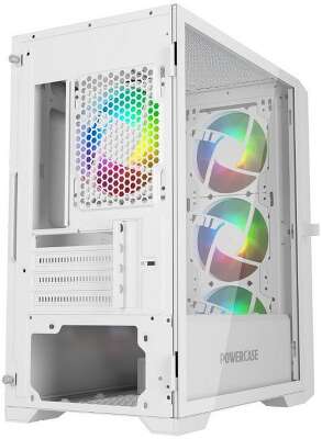 Корпус Powercase Корпус Powercase Mistral Micro X4W, Tempered Glass, 4х 120mm 5-color fan, белый, mATX CMMXW-L4