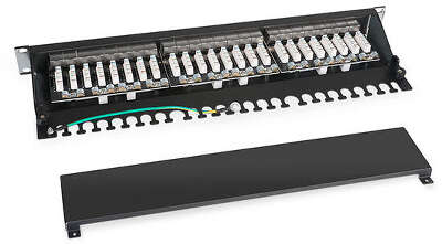 патч-панель Cabeus PL-24-Cat.6a-SH-Dual IDC Патч-панель 19" (1U), 24 порта RJ-45, категория 6a, полностью экранированная, с задним кабельным организатором