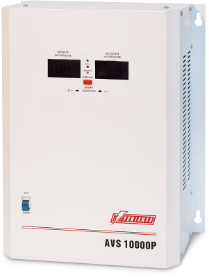 Стабилизатор POWERMAN AVS 10000P, ступенчатый регулятор, цифровые индикаторы уровней напряжения, 10000ВА, 110-260В, максимальный входной ток 63А, клеммная колодка, IP-20, навесной, 380мм х 310мм х 160мм, 16 кг./ Stabilizer POWERMAN AVS 10000P, step-type r