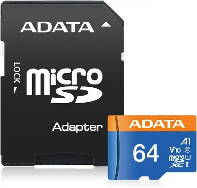 Карта памяти 64 Гб Micro SDXC ADATA Premier Pro, Class 10 UHS-I U1 [AUSDX64GUICL10A1-RA1] с адаптером