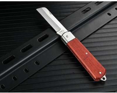 Нож электрика прямой складной Deli DL0070 длина 200мм, нержавеющая сталь, деревянная рукоять