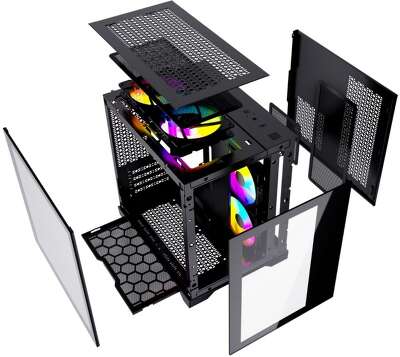 Корпус Powercase Корпус Powercase Vision Micro, Black, Tempered Glass, 4х 120mm 5-color fan, чёрный, mATX (CVBM-L4) (CVBM-L4) (202896)