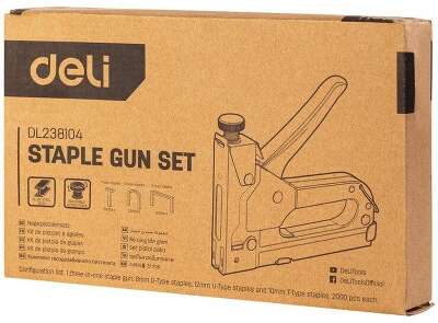 Мебельный степлер Deli DL238104 с набором скоб (2000шт D-тип, 2000шт Т-тип, 2000шт U-тип)