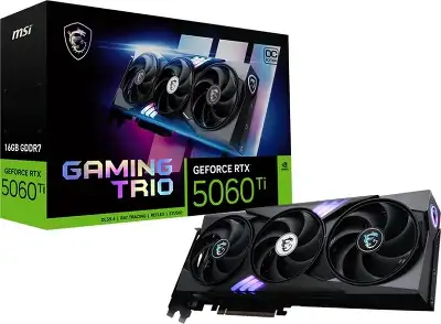 Видеокарта MSI PCI-E 5.0 RTX 5060 Ti 16G GAMING TRIO OC NVIDIA GeForce RTX 5060TI 16Gb 128bit GDDR7 2647/28000 HDMIx1 DPx3 HDCP Ret