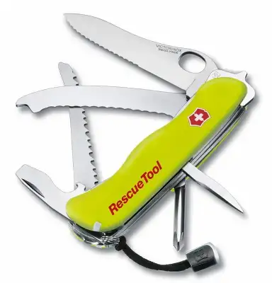 Нож перочинный Victorinox RescueTool One Hand (0.8623.MWN) 111мм 13функц. желтый карт.коробка в комплекте: чехол нейл.