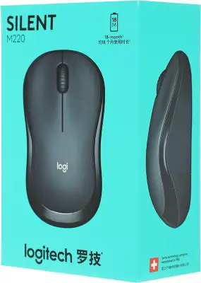Мышь Logitech Silent M220 темно-серый/черный оптическая 1000dpi silent беспров. USB 2but (910-004895)