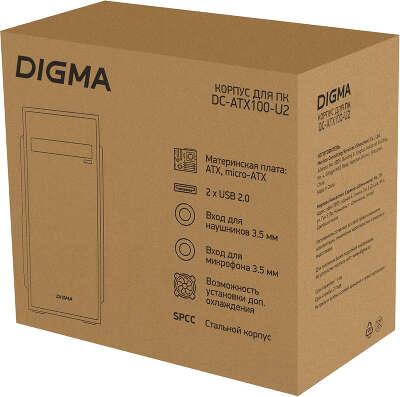 Корпус Digma DC-ATX100-U2, черный, ATX, Без БП (DC-ATX100-U2)