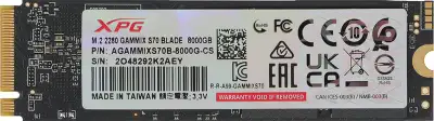 Накопитель SSD A-Data PCIe 4.0 x4 8TB AGAMMIXS70B-8000G-CS XPG Gammix S70 Blade M.2 2280
