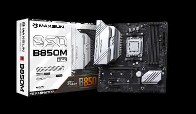 MAXSUN MS-Terminator B850M WIFI (Socket AM5, mATX, 4*DDR5(192Gb), DP/HDMI,  4*SATA3, 2*M.2,  1*PCIEx16/1*PCIEx4/1*PCIEx1, 4*USB2.0, 4*USB 3.0, 1*Type-C, LAN 1*2,5G, Bluetooth,  Wi-Fi 802.11ax, RTL)