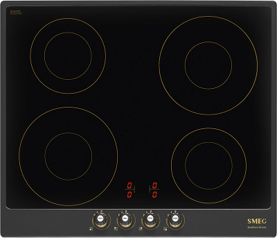 Встраиваемая электрическая панель SMEG/ Индукционная варочная панель, 60 см, антрацит, фурнитура латунная