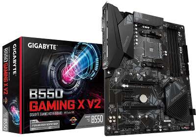 Материнская плата Gigabyte B550 GAMING X V2, Socket AM4, AMD B550, 4xDDR4-3200, DVI-D+HDMI, 2xPCI-Ex16, 3xPCI-Ex1, 4xSATA3(RAID 0/1/10), 2xM.2, 8 Ch Audio, 1xGLan, (2+4)xUSB2.0, (4+2)xUSB3.2, 1xPS/2, ATX, RTL {8} (810702)