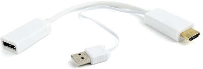 Конвертер HDMI->DisplayPort, Cablexpert DSC-HDMI-DP-W, HD19M+USBxHD20F, белый