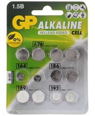 GP ACM01-CR12 12/1440 (Набор дисковых батареек, 12 шт. в уп-ке) {Количество в упаковке — 12 (2 x LR41 (192), 2 x LR43 (186), 4 x LR44 (A76), 2 x LR54 (189), 2 x LR60 (164))}  