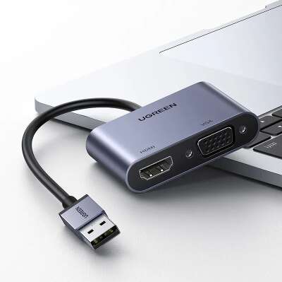 Адаптер UGREEN CM449 (20518) USB 3.0 to HDMI+VGA Card 1080P. Цвет: серый