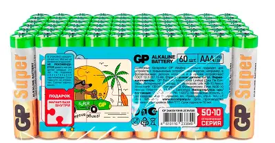 Батарея GP Super Alkaline 24A50/10SMF-2CRVS60 AAA (промо:50+10) (60шт) спайка