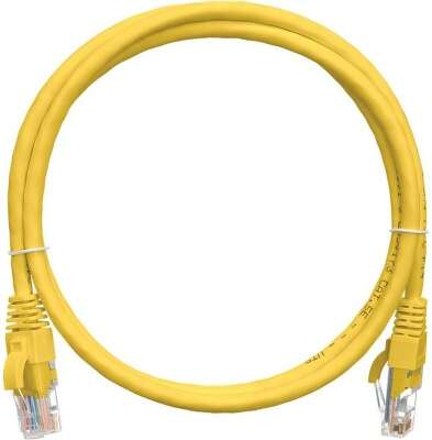 Коммутационный шнур NIKOMAX U/UTP 4 пары, Кат.5е (Класс D), 100МГц, 2хRJ45/8P8C, T568B, заливной, с защитой защелки, многожильный, BC (чистая медь), 24AWG (7х0,205мм), поливинилхлорид, желтый, 0,3м