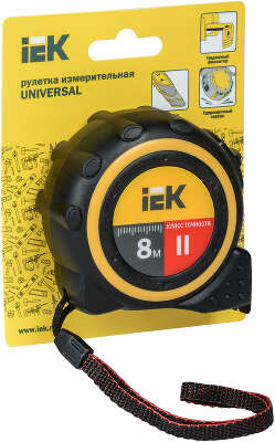 Рулетка строительная IEK TIR10-1-008 дл.полотна 8м изм.шкала в см зацеп простой черный/желтый