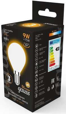 Лампа светодиодная Gauss Filament 105201109 9Вт цок.:E14 шар 220B св.свеч.бел.теп. (упак.:10шт)