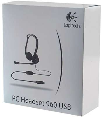 Гарнитура Logitech PC960 |981-000100| черная, USB, поворотный микрофон, пульт управления на кабеле, |981-000100| кабель 2.4м