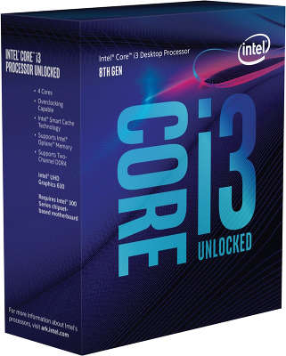Процессор Intel® Core™ i3 8350K (4.0 GHz) LGA1151 BOX (работает только с 3xx чипсетами intel) без кулера