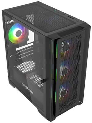 Powercase ByteFlow Micro Black, Tempered Glass, 4х 120mm ARGB fans, ARGB HUB, чёрный, mATX  (CAMBFB-A4)