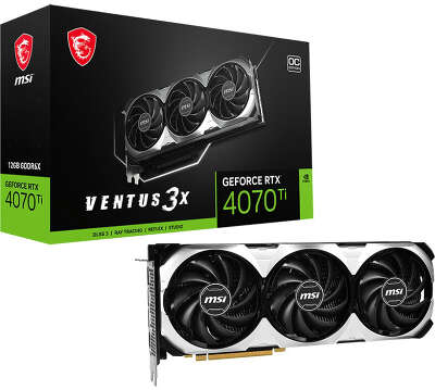 Видеокарта/ VGA MSI NVIDIA GeForce RTX 4070 Ti VENTUS 3X E1 12G OC 12GB, GDDR6X/192-bit, PCIe 4.0, 1xHDMI 2.1, 3xDP, 2.6-slot